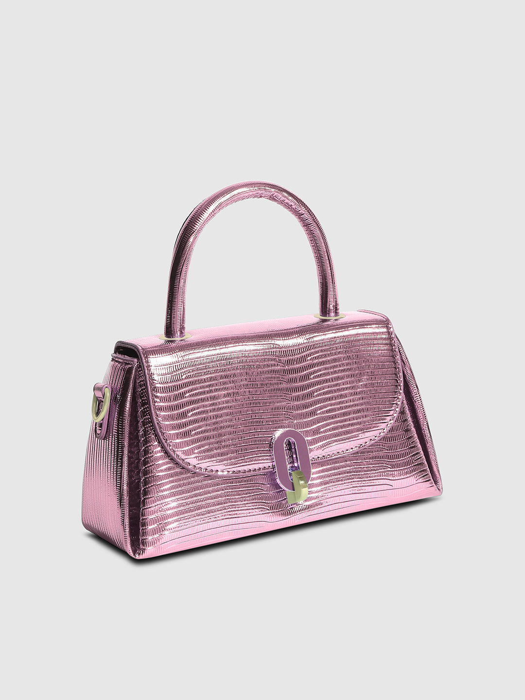 Metallic Flap Handbag - Pink