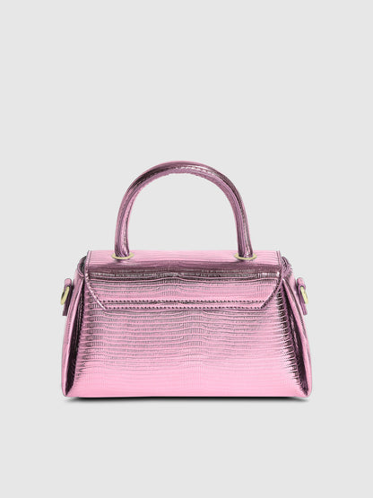 Metallic Flap Handbag - Pink