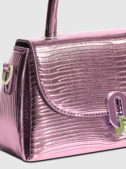 Metallic Flap Handbag - Pink