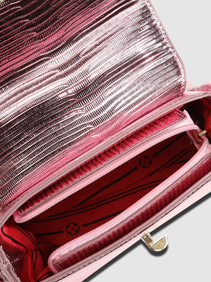 Metallic Flap Handbag - Pink