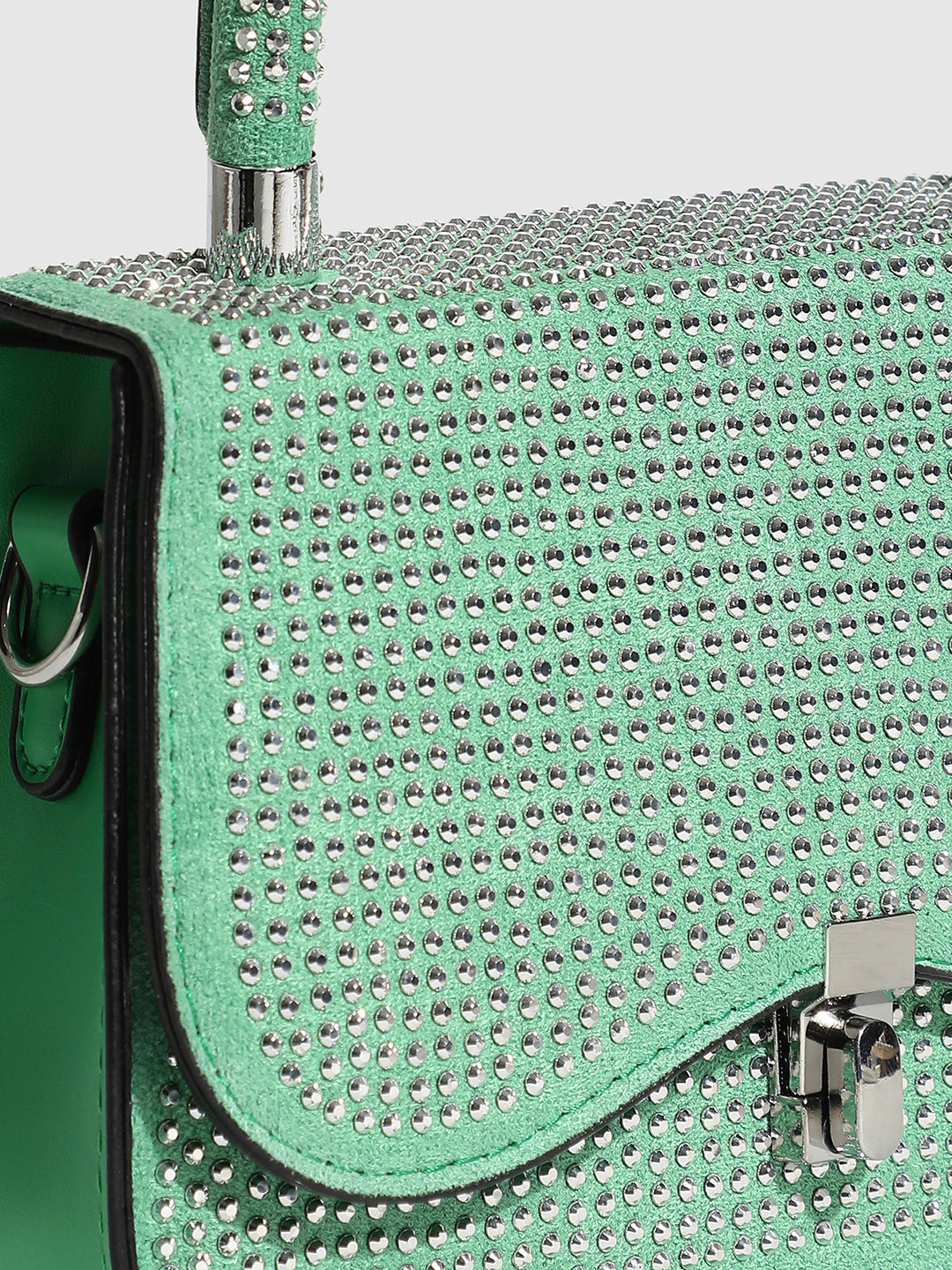 Studded Top Handle Handbag - Parrot Green