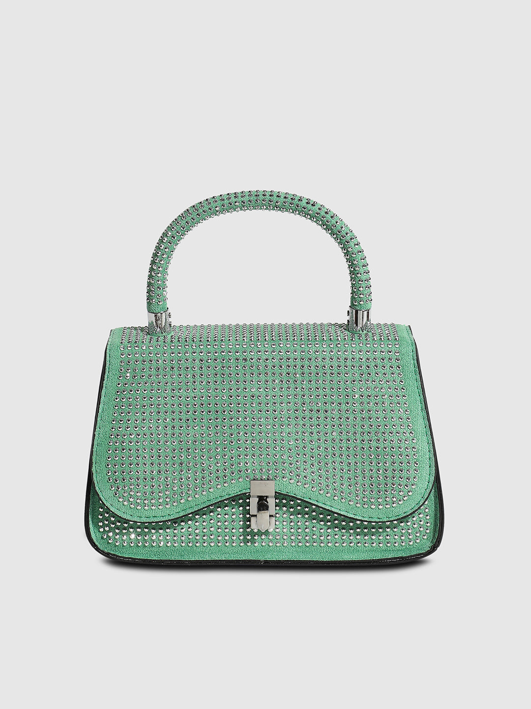 Studded Top Handle Handbag - Parrot Green
