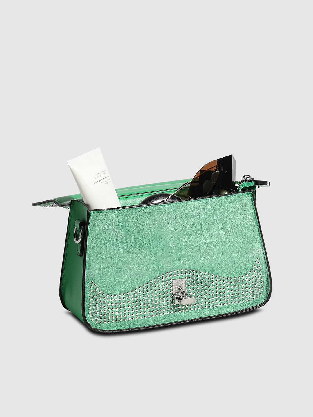 Studded Top Handle Handbag - Parrot Green