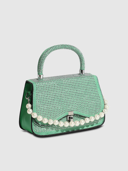 Studded Top Handle Handbag - Parrot Green