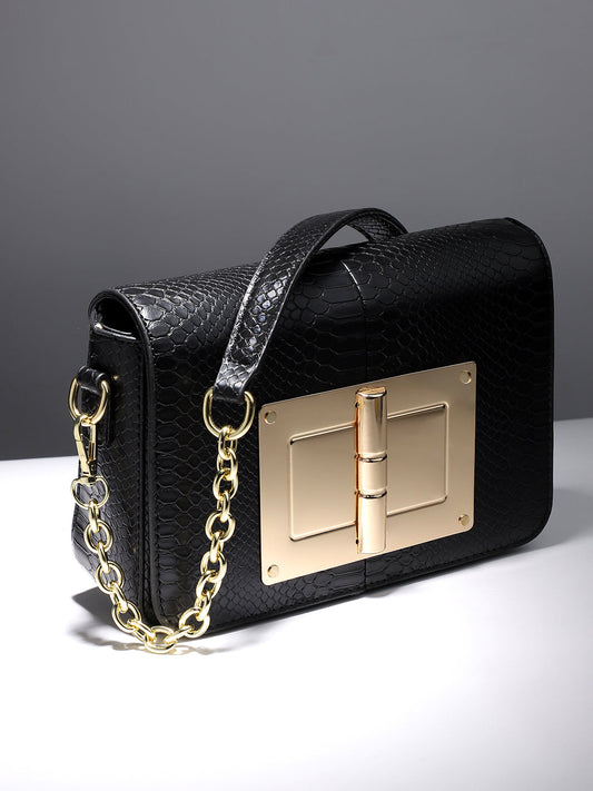 Hinge Flap Sling Bag - Black