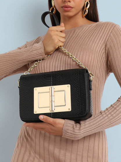 Hinge Flap Sling Bag - Black