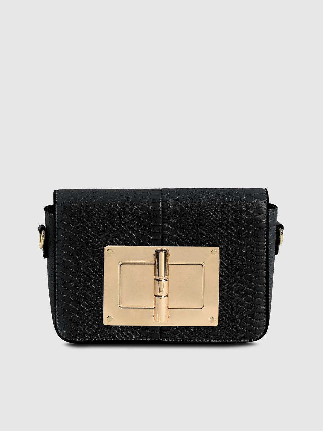 Hinge Flap Sling Bag - Black