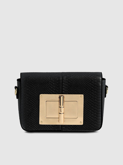 Hinge Flap Sling Bag - Black