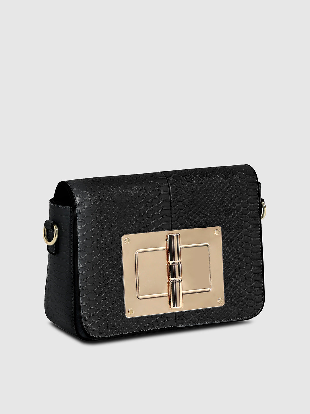 Hinge Flap Sling Bag - Black