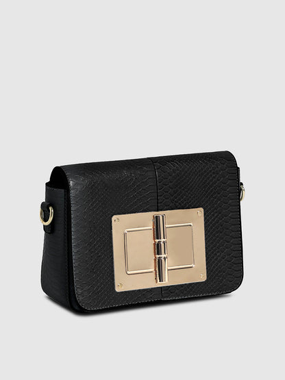 Hinge Flap Sling Bag - Black