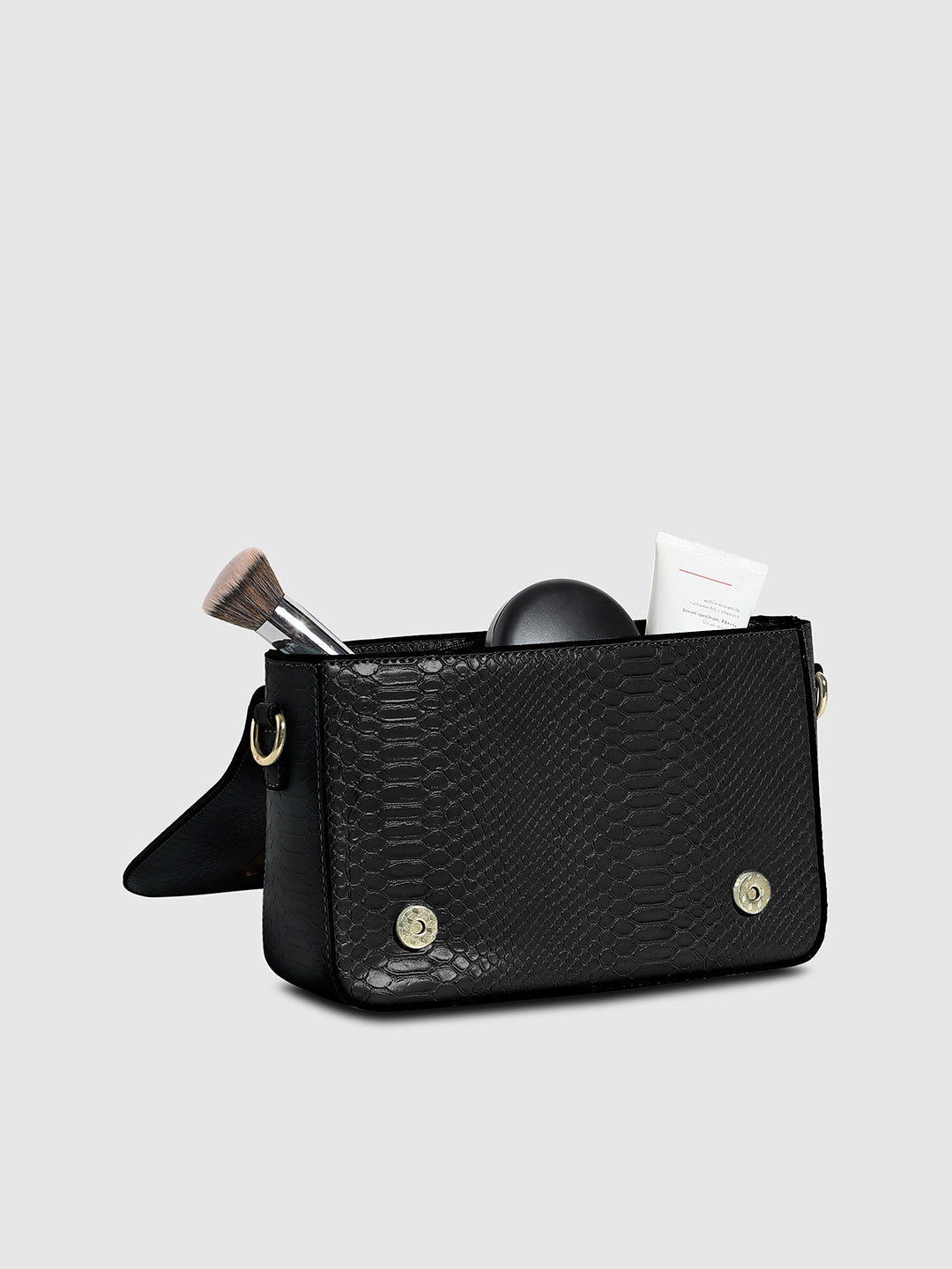 Hinge Flap Sling Bag - Black