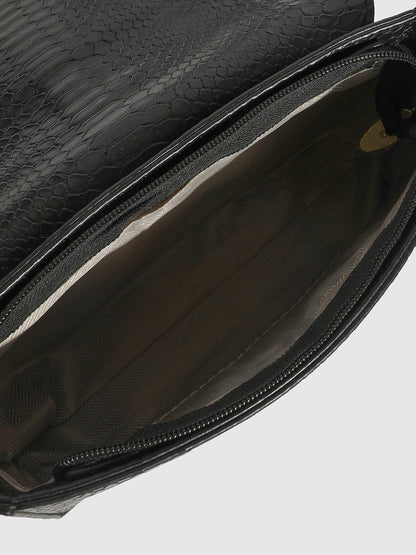 Hinge Flap Sling Bag - Black