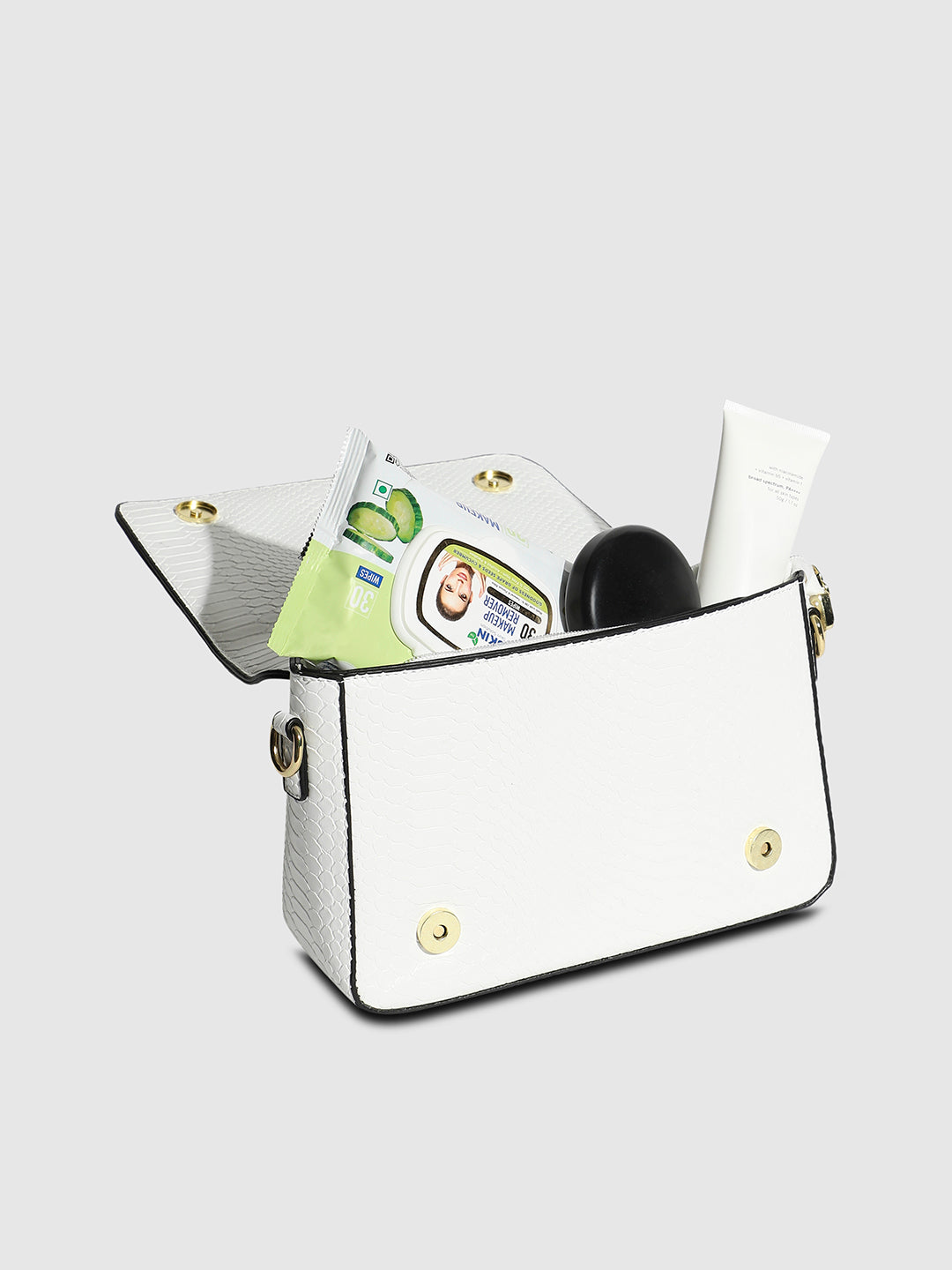 Hinge Flap Sling Bag - White