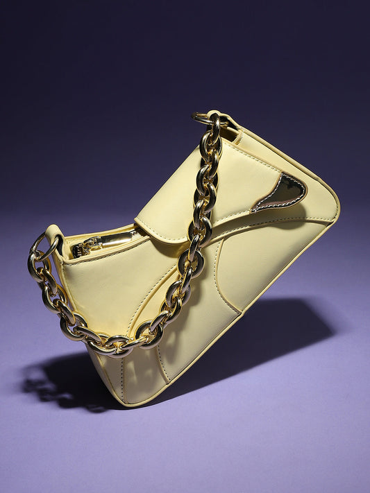 Asymmetrical Flap Handbag - Light Yellow