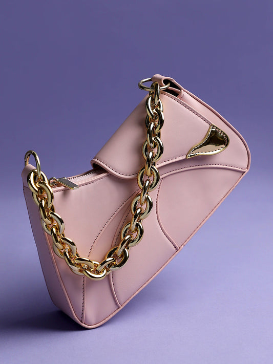 Asymmetrical Flap Handbag - Baby Pink