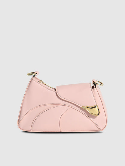 Asymmetrical Flap Handbag - Baby Pink