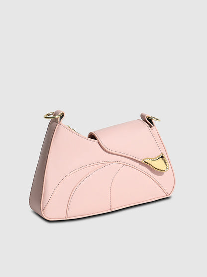 Asymmetrical Flap Handbag - Baby Pink