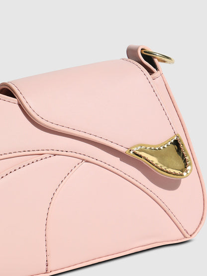 Asymmetrical Flap Handbag - Baby Pink