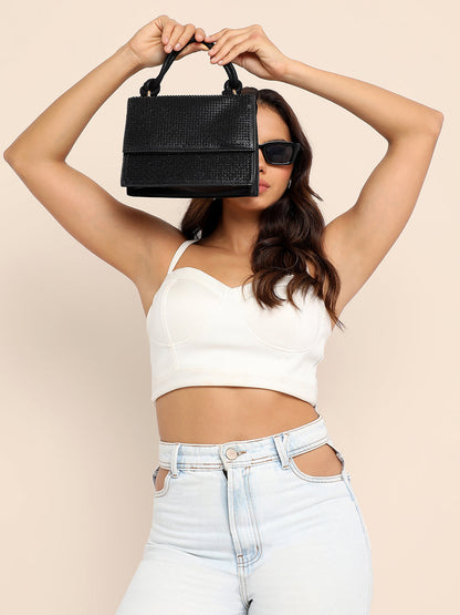 Studded Rope Handbag - Black