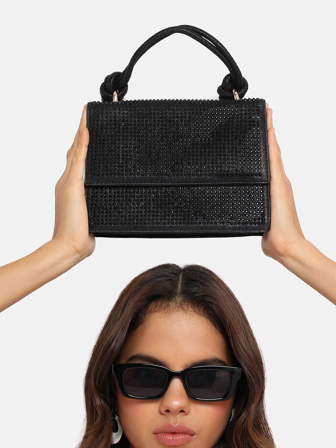 Studded Rope Handbag - Black