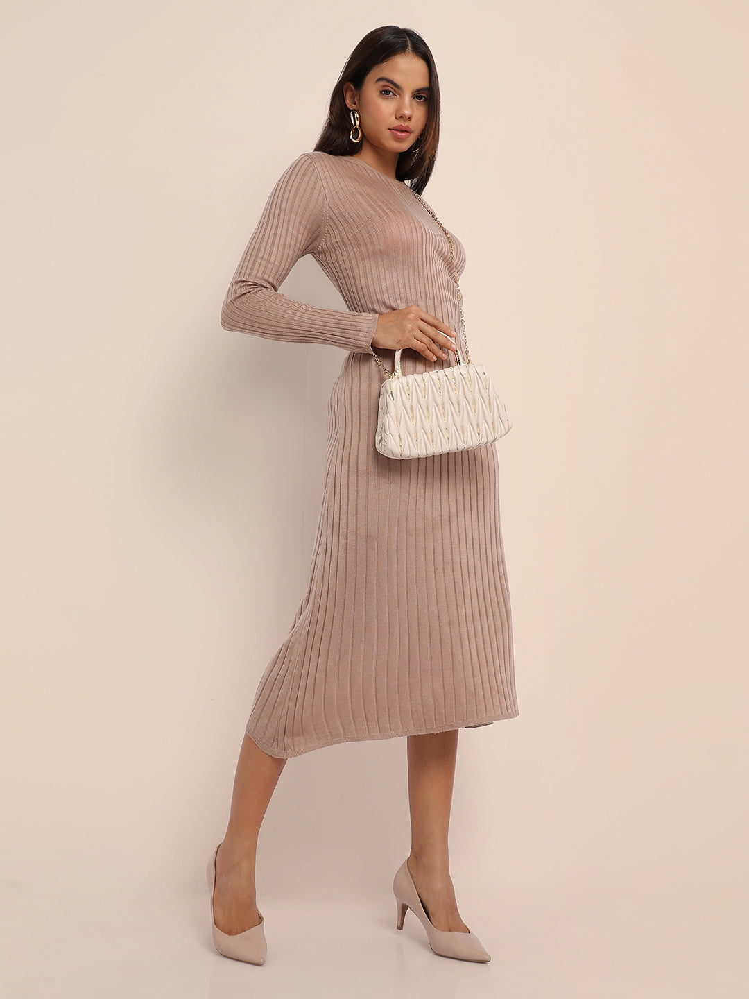 Quilted Sequin Handbag - Beige