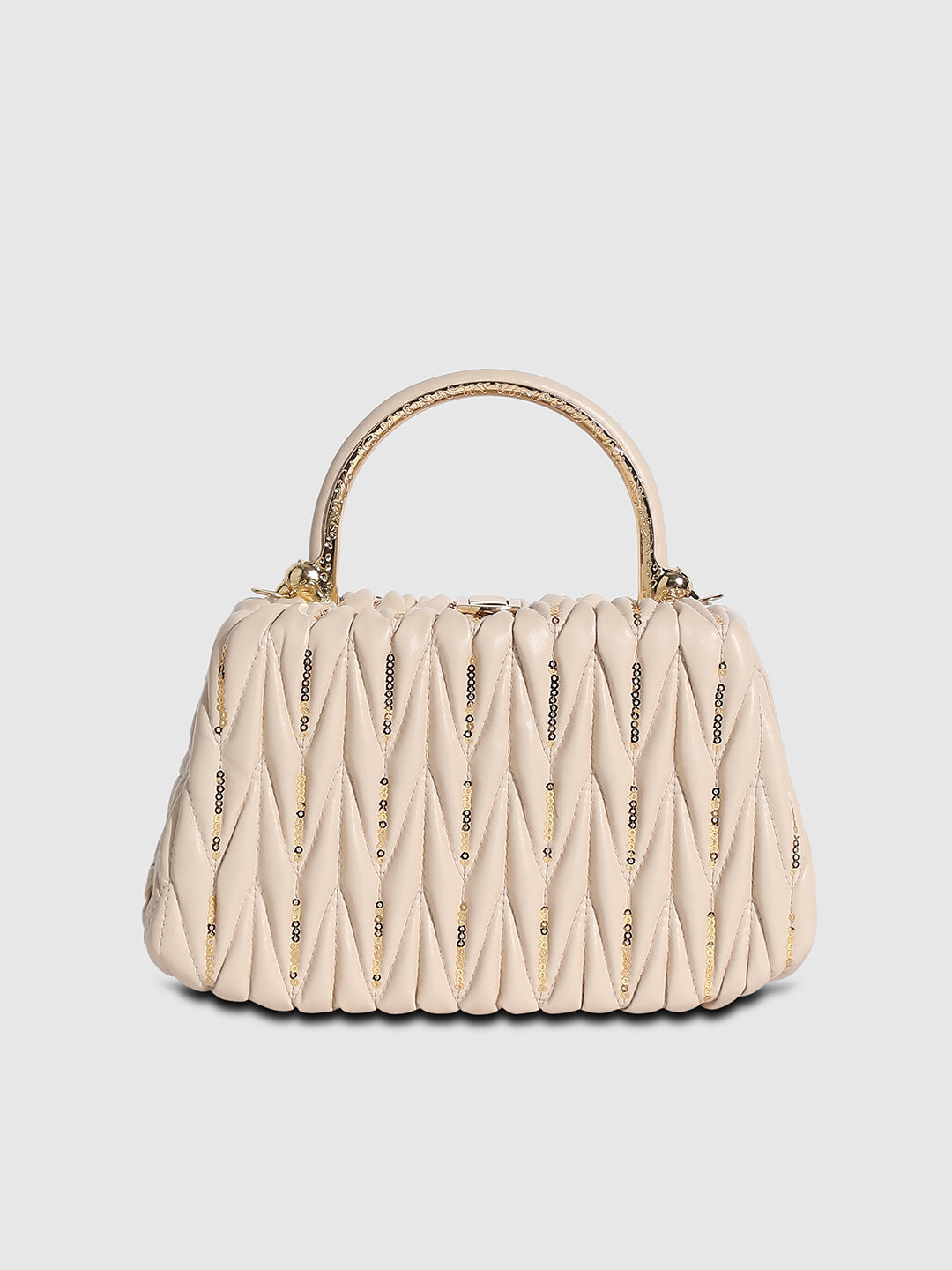 Quilted Sequin Handbag - Beige