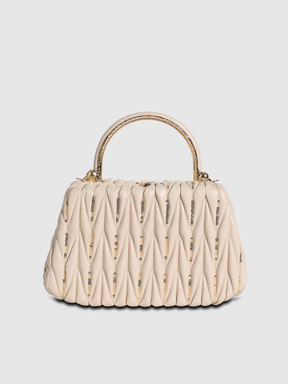 Quilted Sequin Handbag - Beige