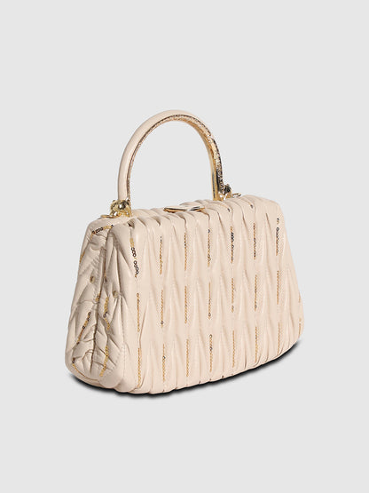 Quilted Sequin Handbag - Beige