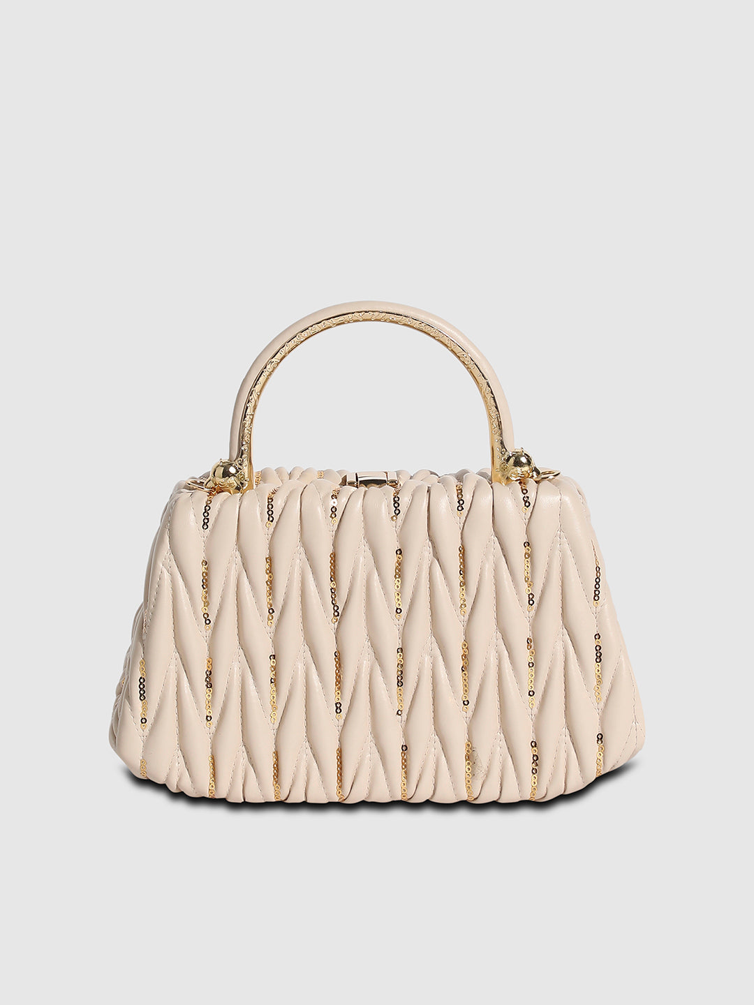 Quilted Sequin Handbag - Beige