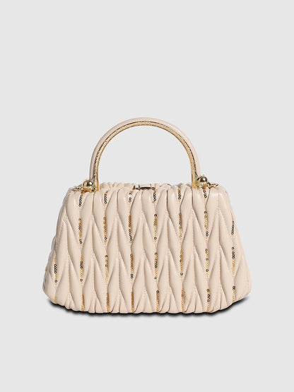Quilted Sequin Handbag - Beige