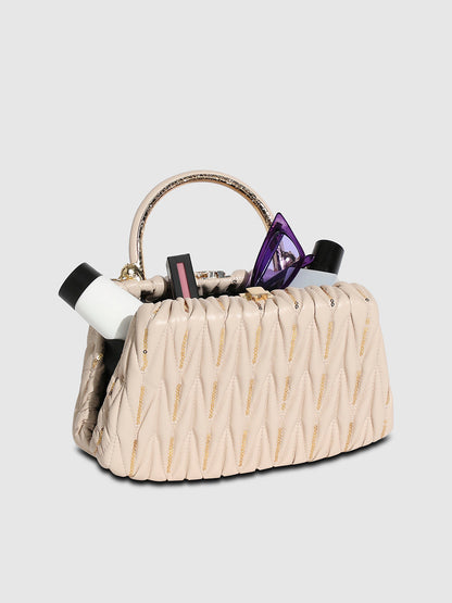 Quilted Sequin Handbag - Beige