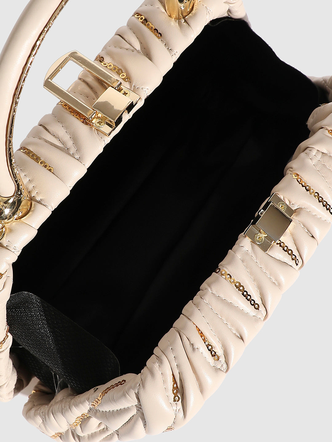Quilted Sequin Handbag - Beige