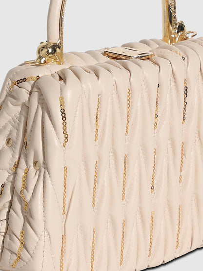Quilted Sequin Handbag - Beige