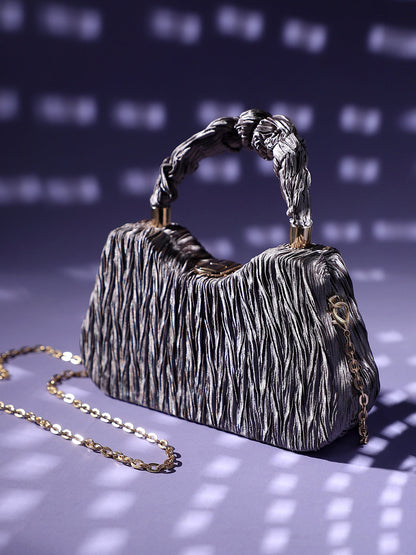 Ruched Handle Handbag - Silver