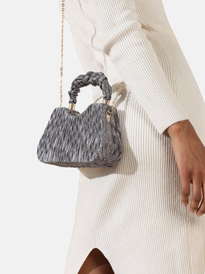 Ruched Handle Handbag - Silver