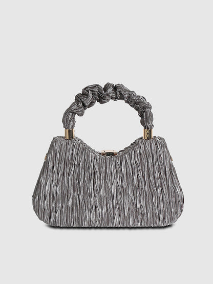 Ruched Handle Handbag - Silver