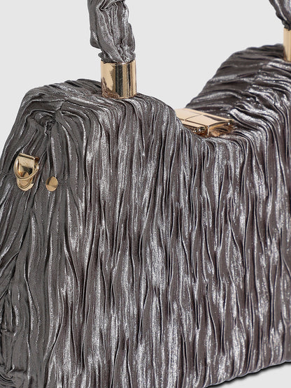 Ruched Handle Handbag - Silver