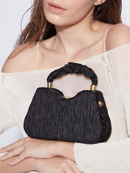 Ruched Handle Handbag - Black
