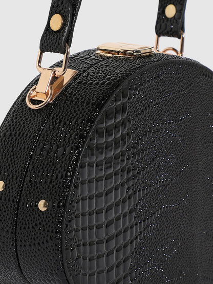 Seashell Croc Handbag - Black