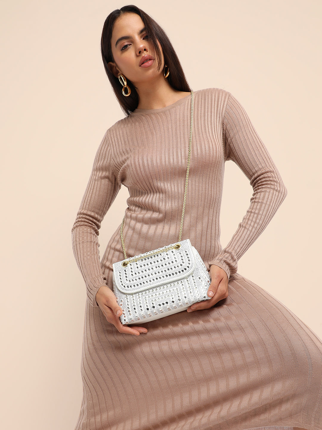 All Over Studs Handbag - White