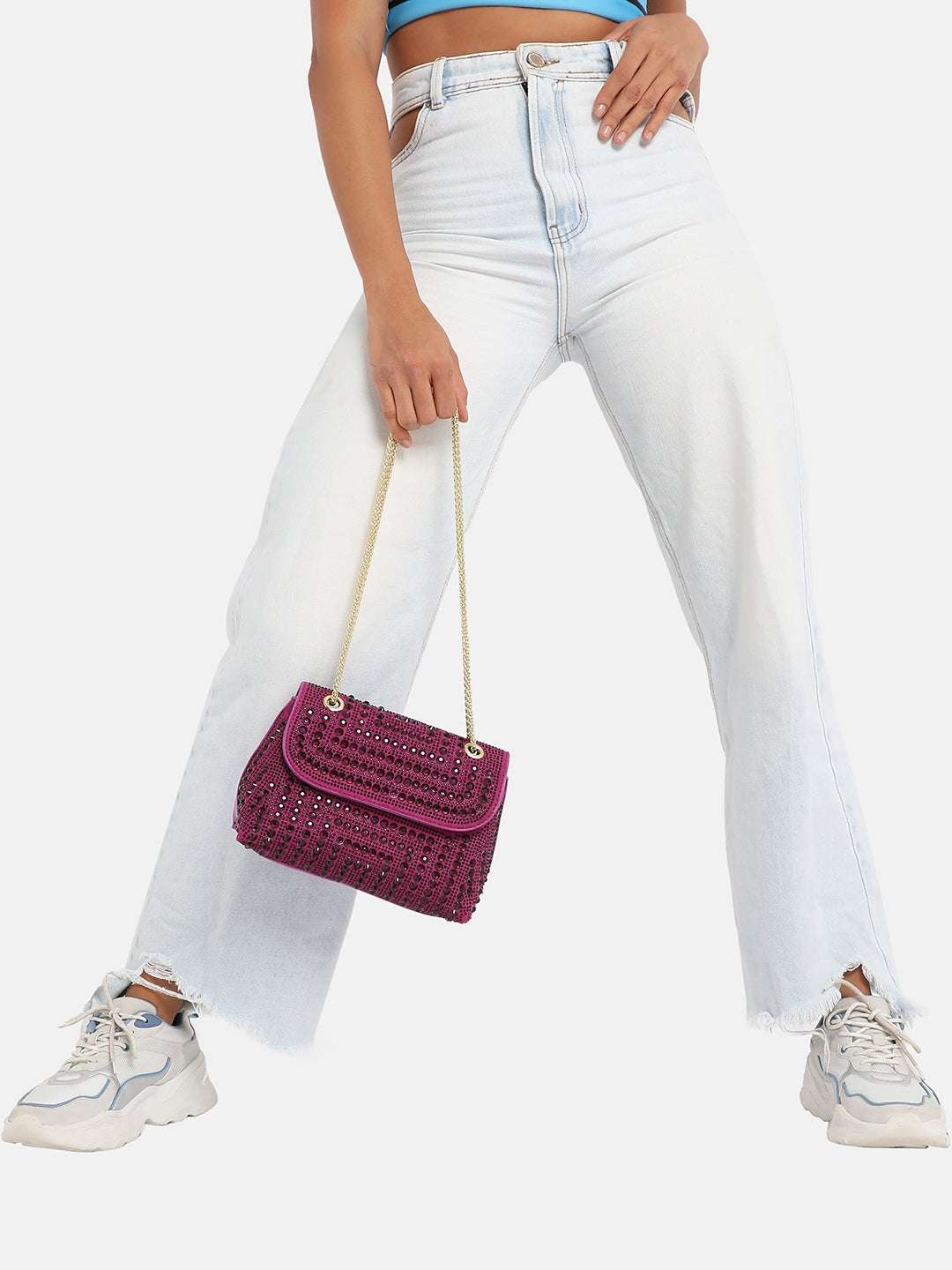 All Over Studs Handbag - Burgundy