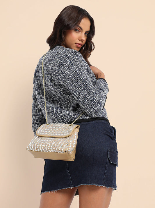 All Over Studs Handbag - Beige