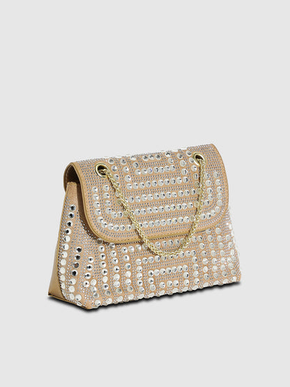All Over Studs Handbag - Beige