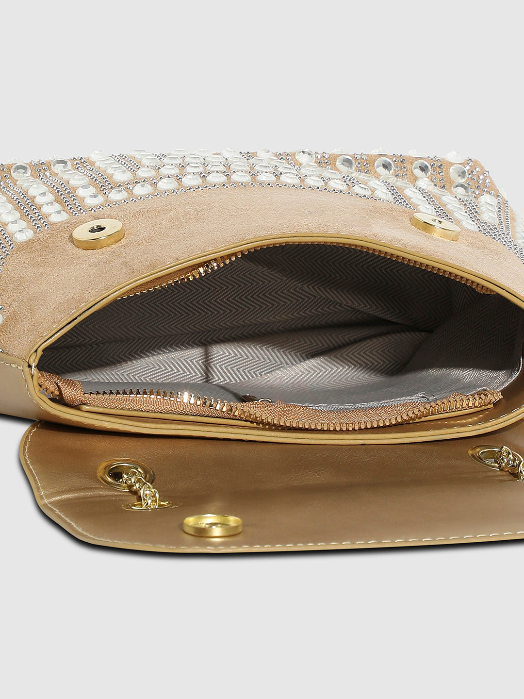 All Over Studs Handbag - Beige