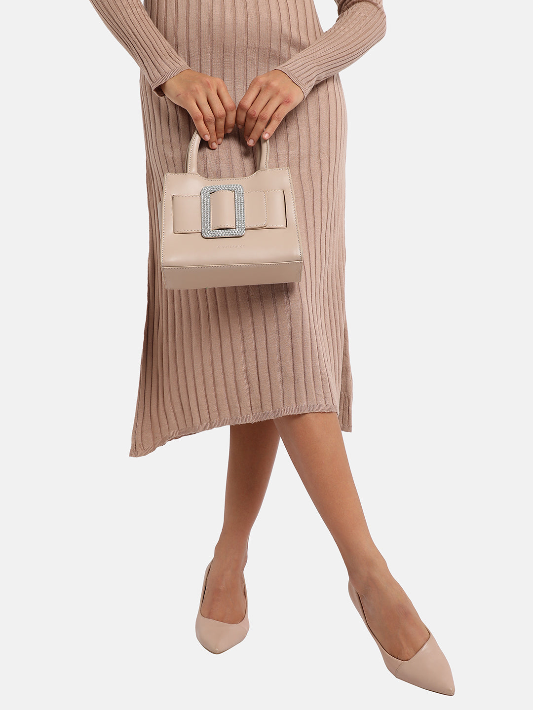 Buckle Mini Handbag - Beige