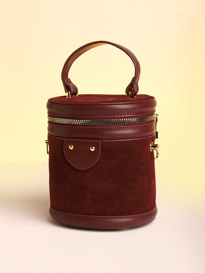 The Velvet Bucket Bag - Wine Red