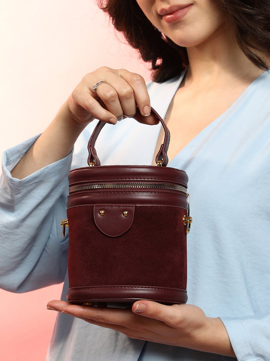 The Velvet Bucket Bag - Wine Red
