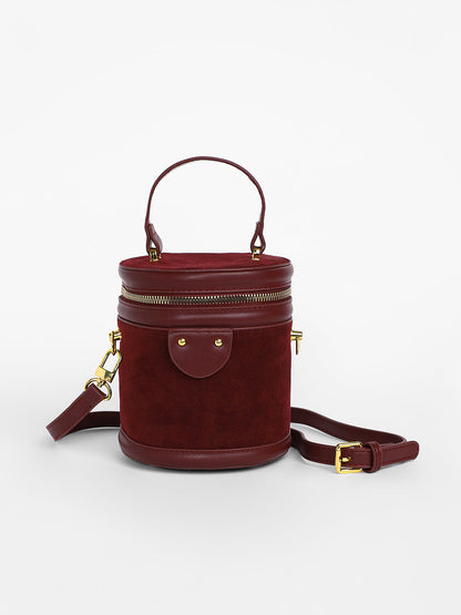 The Velvet Bucket Bag - Wine Red