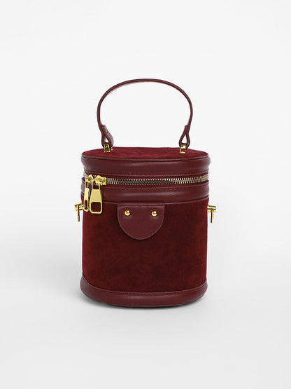 The Velvet Bucket Bag - Wine Red