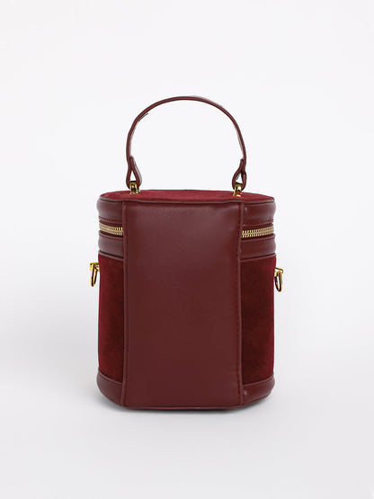 The Velvet Bucket Bag - Wine Red